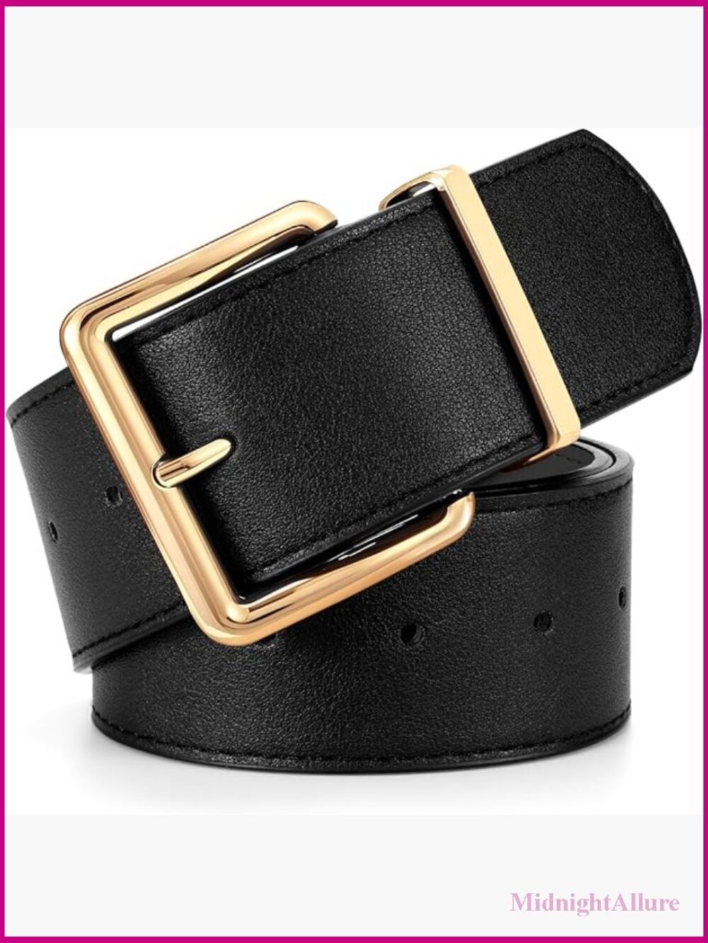 Women Wide Leather Belt Chunky Thick Belt with Gold Buckle